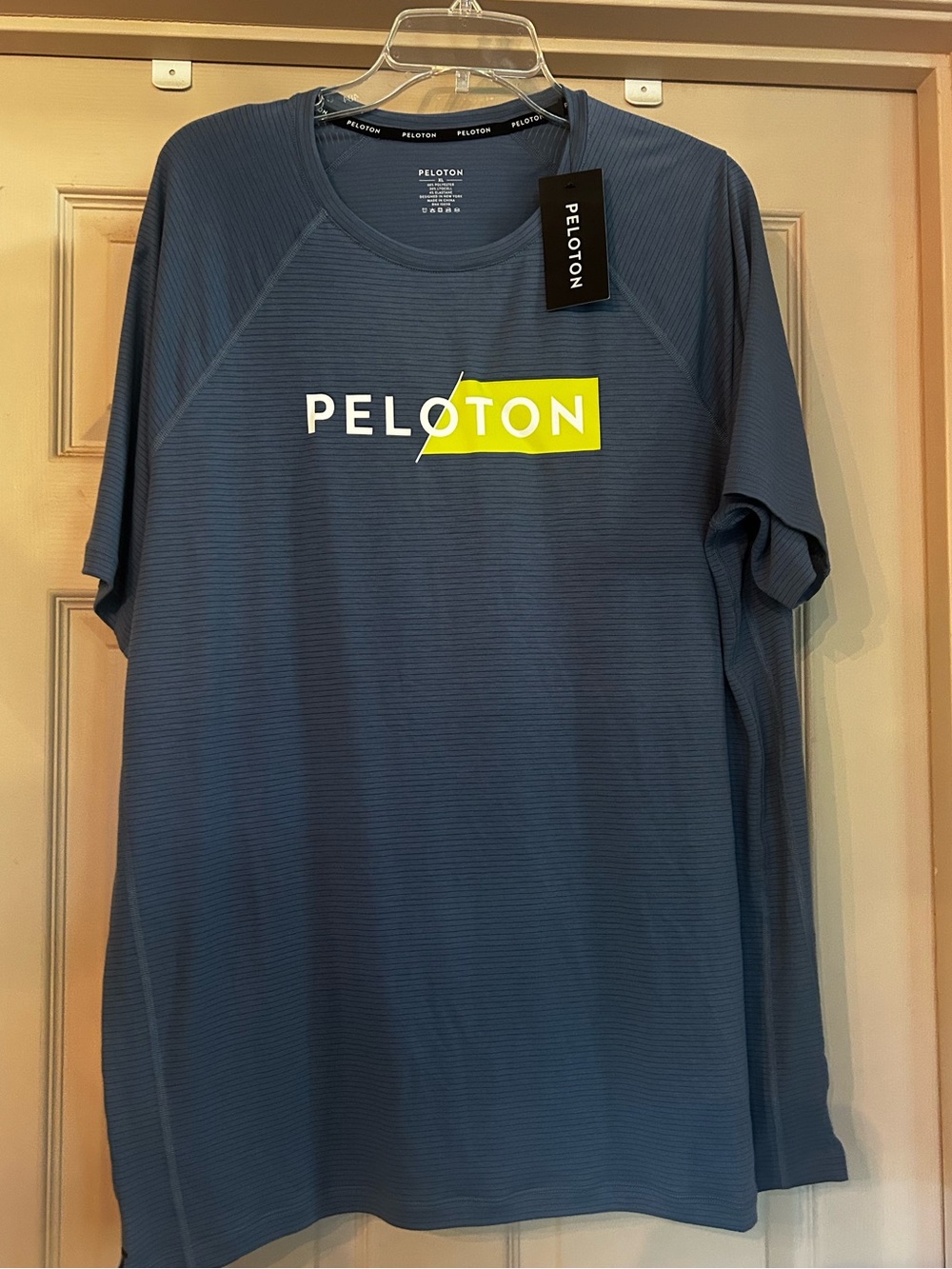 NWT Peloton Men’s XL Short Sleeve Blue Logo Tee Striped Lightweight Workout